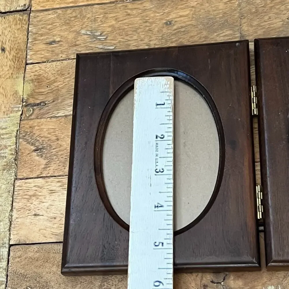Vintage Lenox Photo Frame Double-Hinged Wood 3 x 4.5 in Oval Openings
